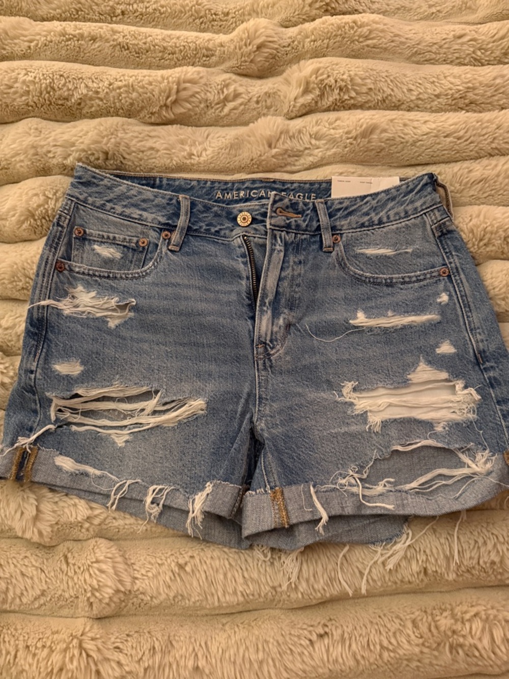 American Eagle Outfitters Women's Distressed Denim Shorts - Blue